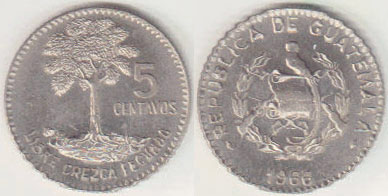 1966 Guatemala 5 Centavos (Unc) A008861